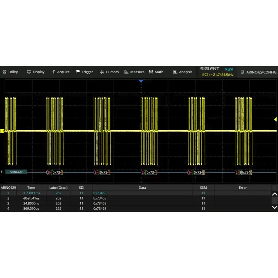 Siglent SDS5000L-ARINC Software de Decodificação ARINC 429