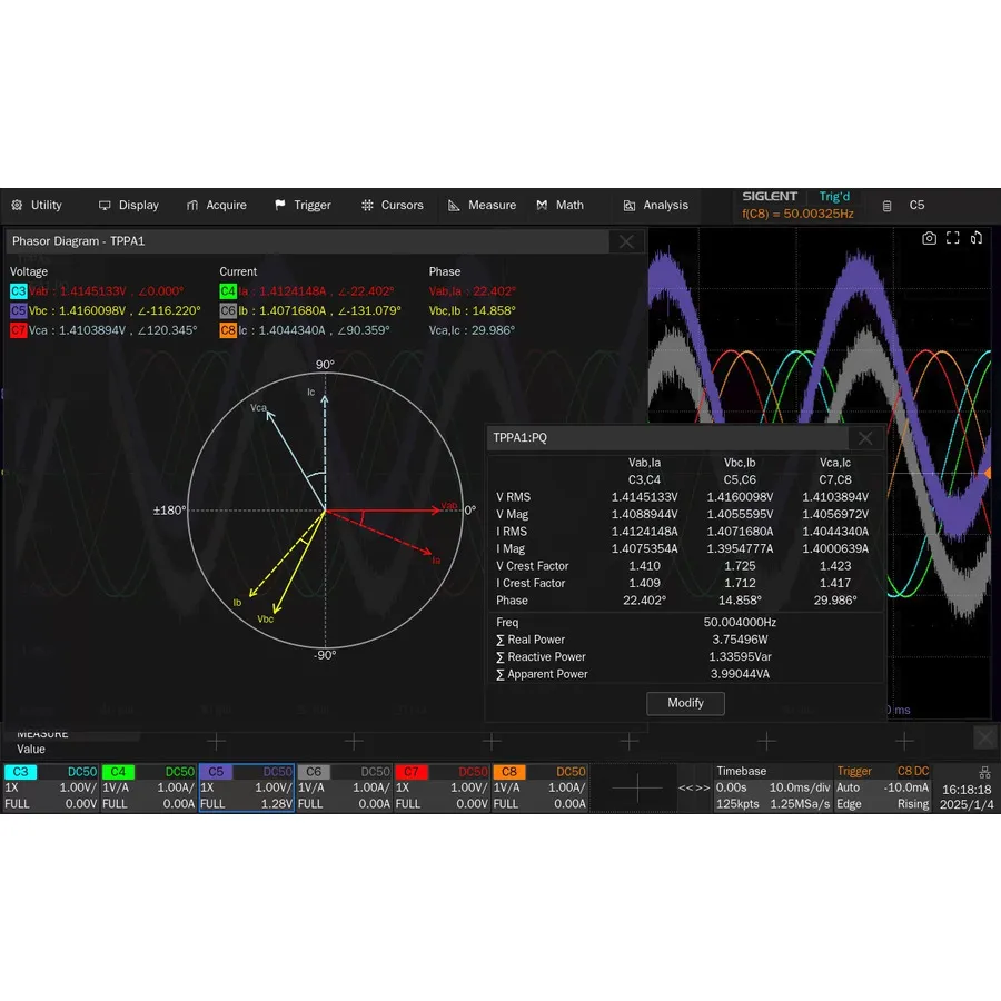 Siglent SDS5000L-PA3 Software de Análise de Potência Trifásica