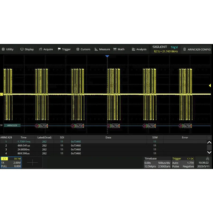 Software de Decodificação ARINC429 Siglent SDS6000Pro-ARINC