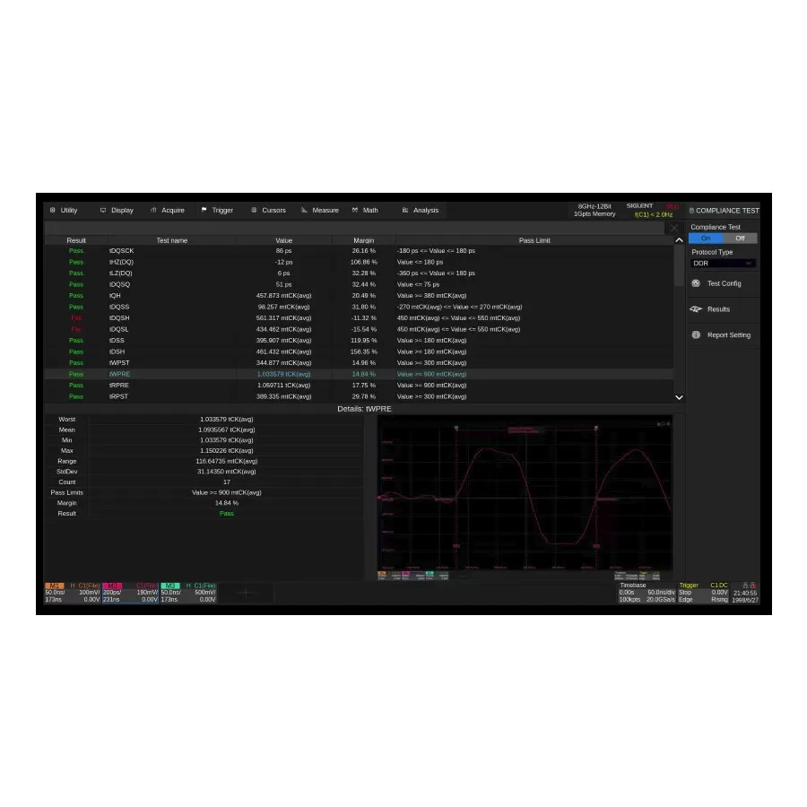 Software de Teste de Conformidade Siglent SDS7000A-CT-DDR DDR2/DDR3