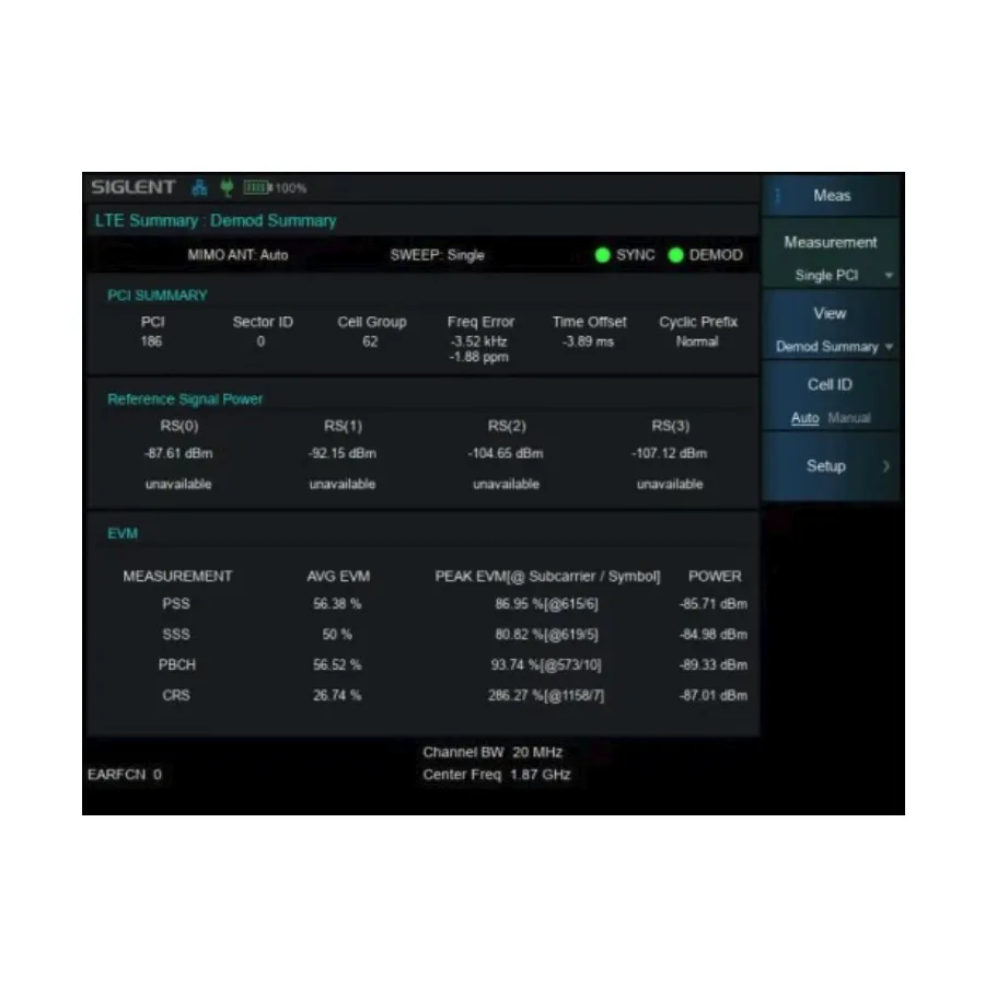 Opção de Medição LTE TDD/FDD OTA Siglent SHA860-LTE