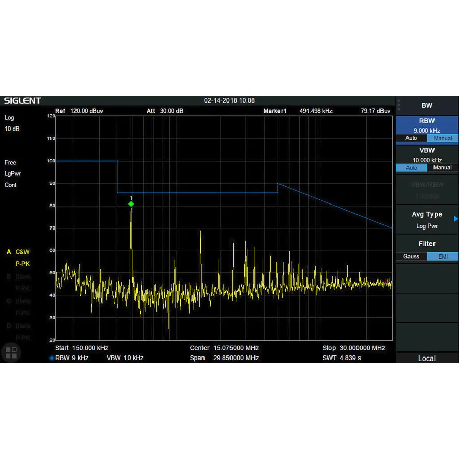 Opção Siglent SSA3000XR-EMI Filtro e Detector EMI